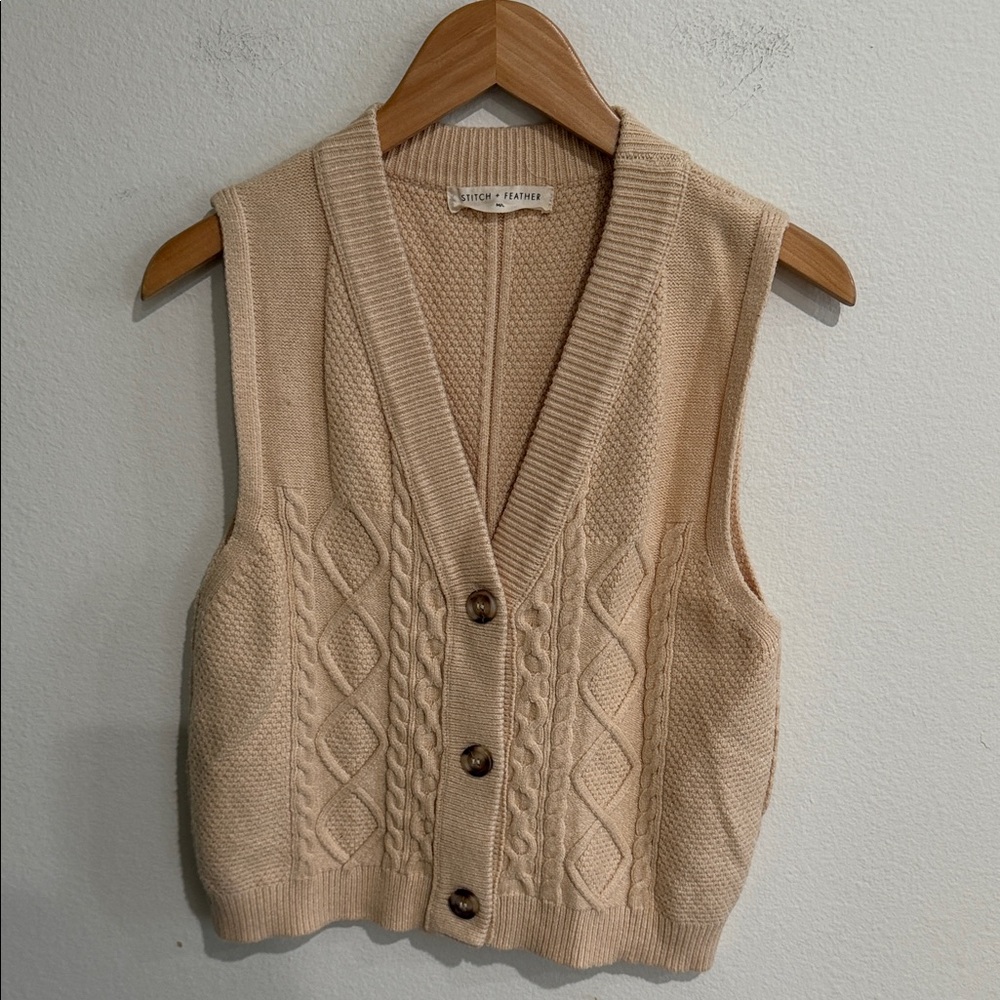 Stitch + Feather Button Frony Vest